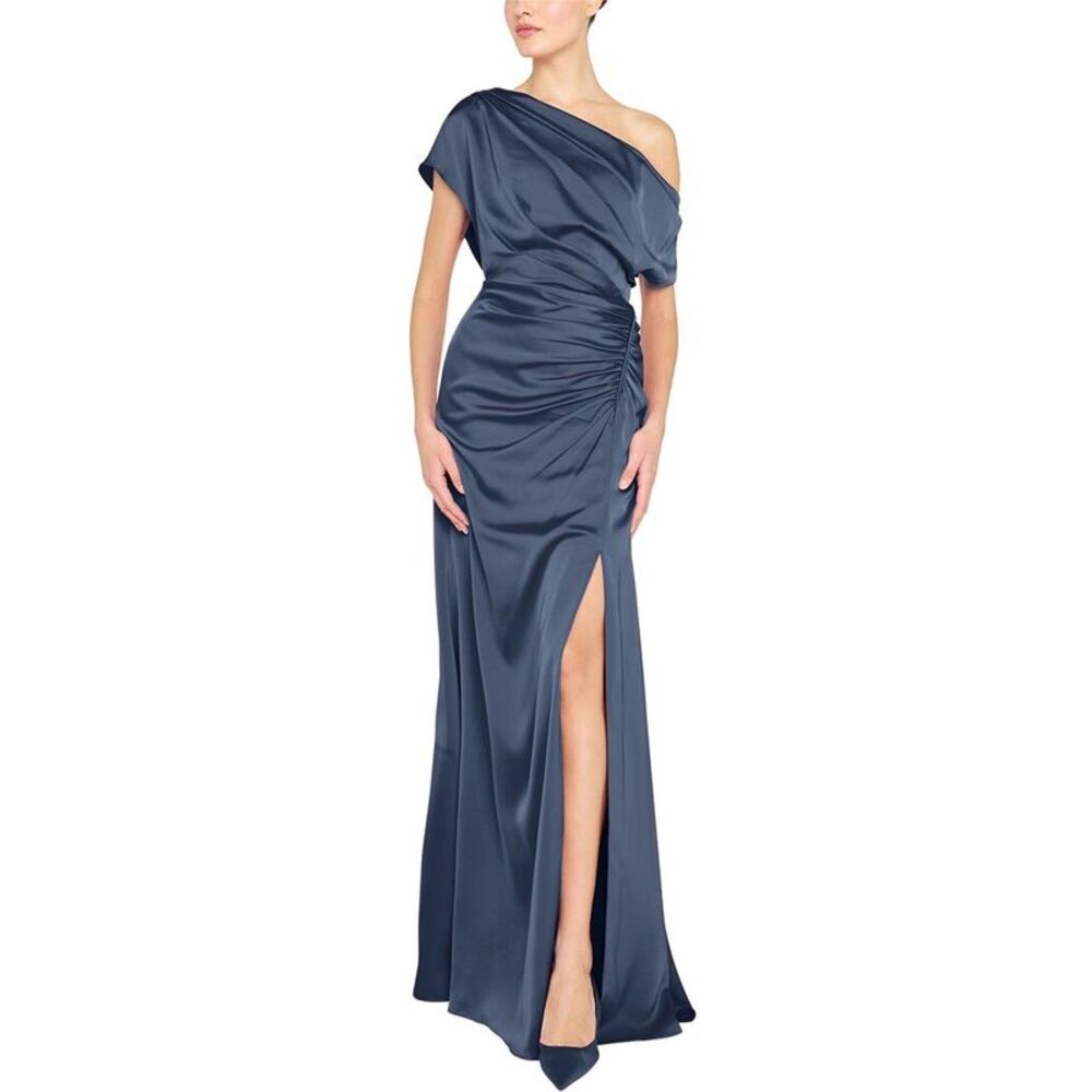 Theia Womens Kacey Asymmetrical Gown, Grey